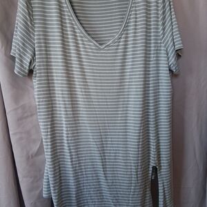 Matty M Light Gray Striped Short Sleeve Top